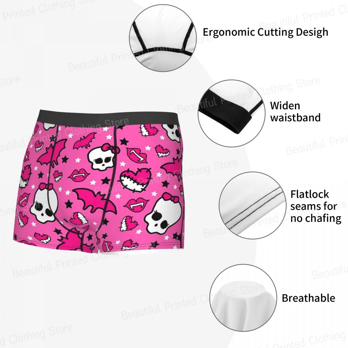 Pretty Pink Pattern Men Boxer Briefs Monster High Highly Breathable Underwear High Quality Print Shorts Birthday Gifts