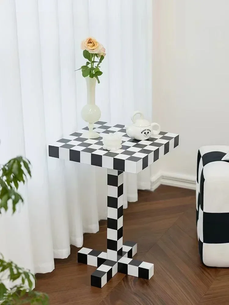 French Designer Ins Style Checkerboard Small Side Table, Modern Small Square Table, Light Luxury Home Small Coffee Table