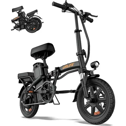 URLIFE Folding Electric Bike for Adults, 14" Portable Commuter ebikes, 20-40 Mile Long Range, 500W Peak Motor, 20MPH