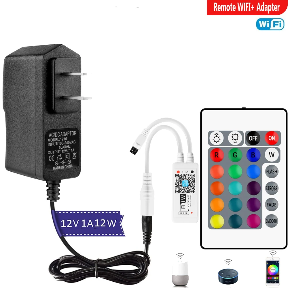 WIFI RGB LED Strip Controller con adattatore di alimentazione 12V 1A Music Sound controllo Smartphone AC220V spina EU/US/UK/AU per luce LED RGB