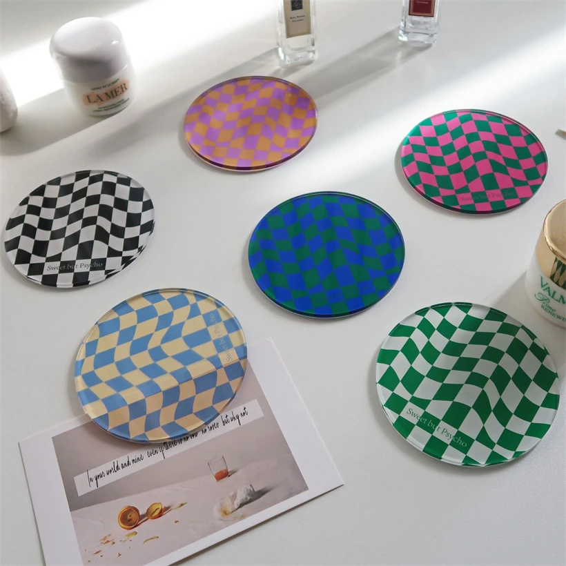 

Nordic Ins Wind Coffee Shop Heat Insulation Mat Simple Checkerboard Acrylic Coaster Model Room Soft Photo Props Decoration