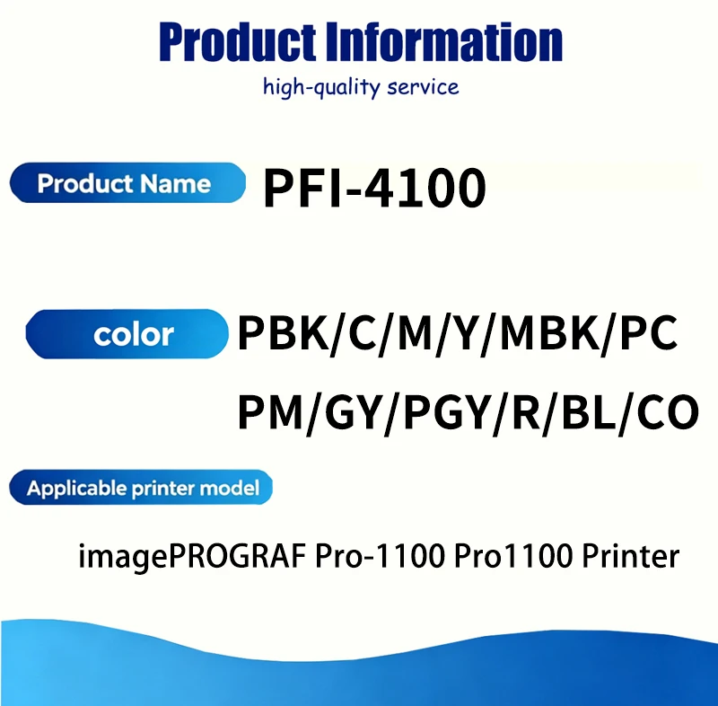 12 colors PFI4100 PFI-4100 PFI 4100 Ink Cartridge With Pigment Ink Compatible for Canon ImagePROGRAF PRO-1100 PRO 1100 Printer