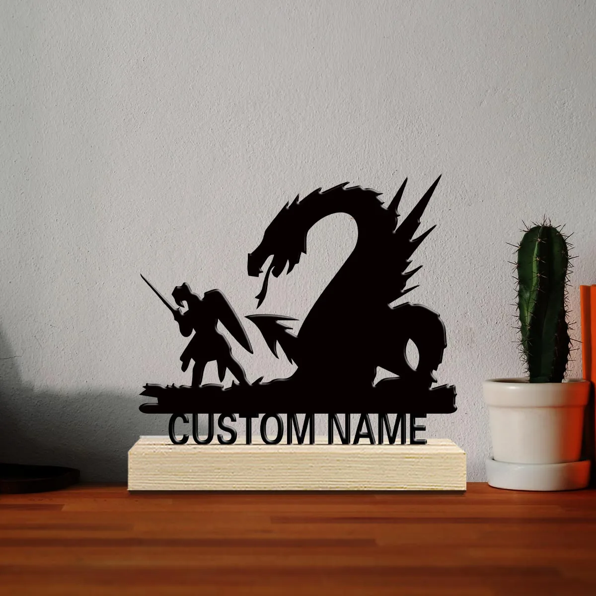 1pc Personalized Desktop Metal Ornaments Custom Name Equipped with Wooden Base Room Decorations, Bar Counter Decorations