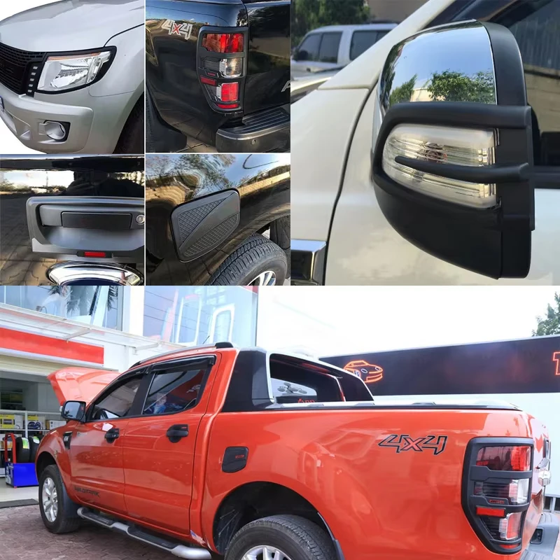 Matte Black ABS Plastic Full Body Kits tail light front lamp Cover For Ford Ranger T6 2012 2013 2014