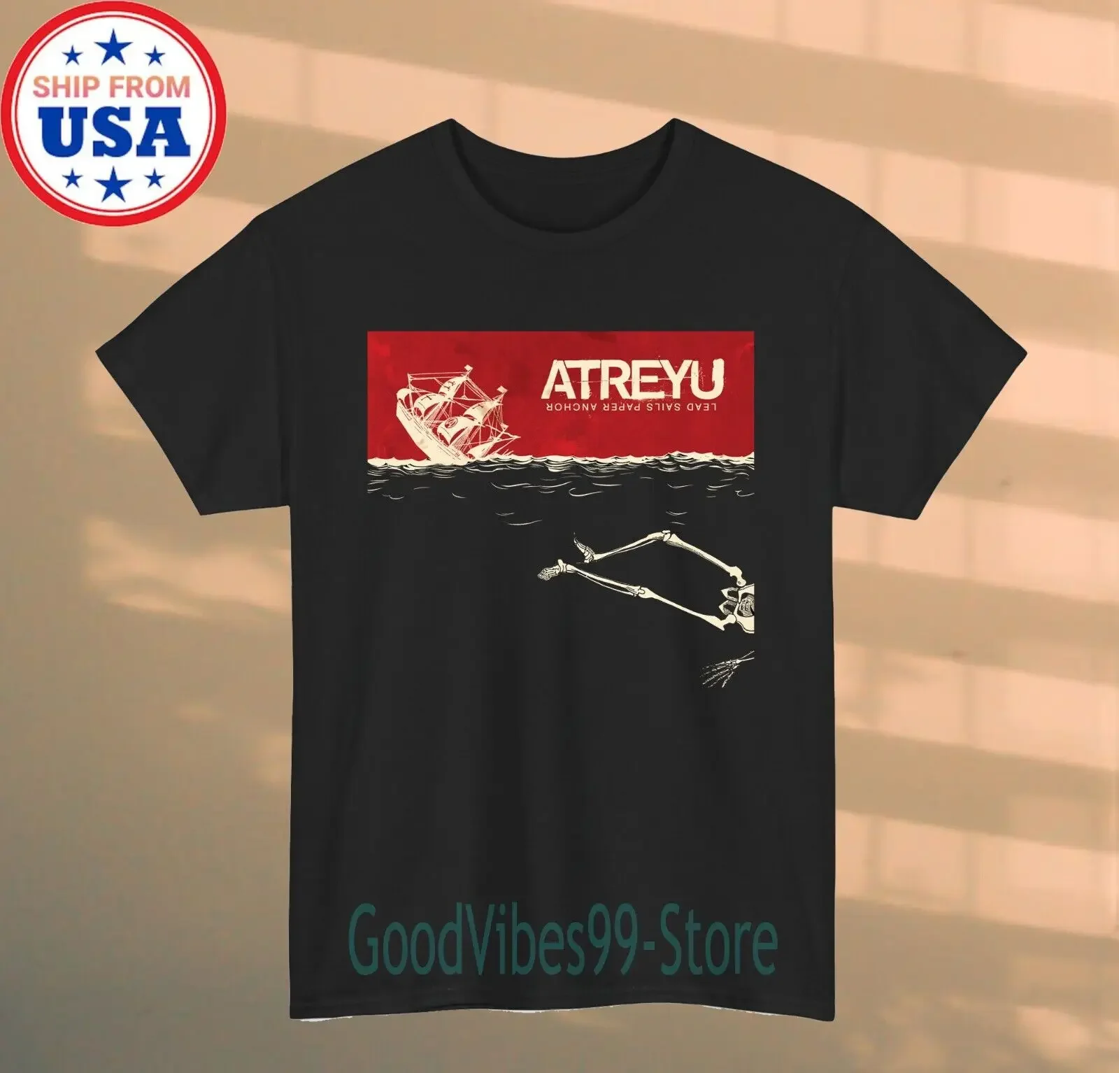 ATREYU Lead Sails Paper Anchor Men's Black T-shirt Size S-5XL