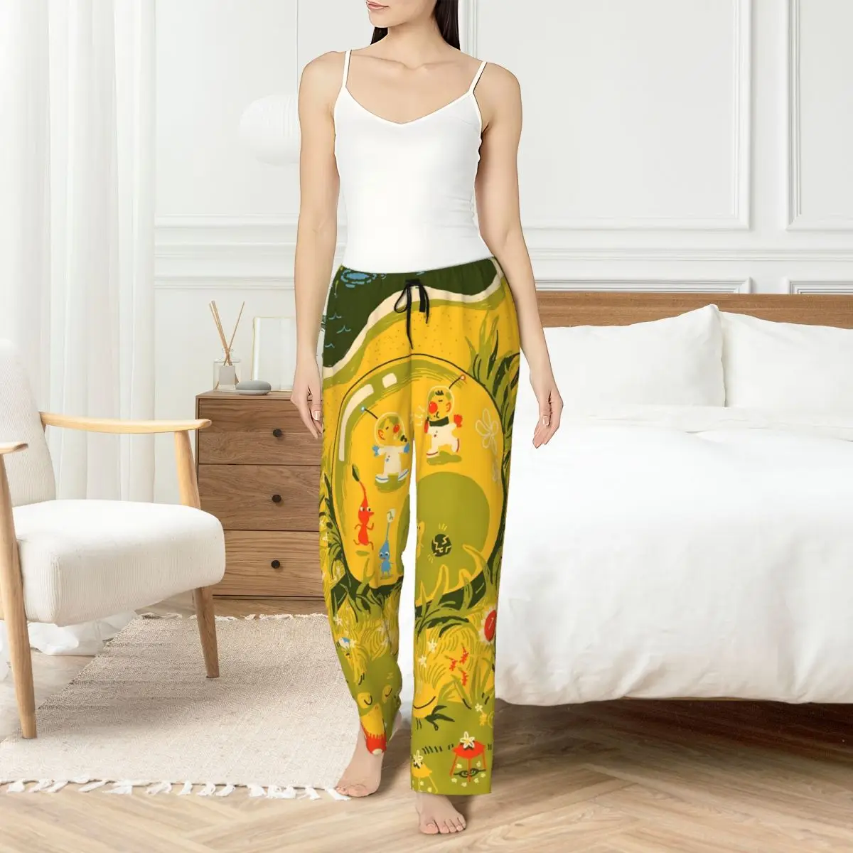 

Custom Print Womens P-Pikmins Pajama Pants Adventure Game Sleepwear Sleep Lounge Bottoms with Pockets