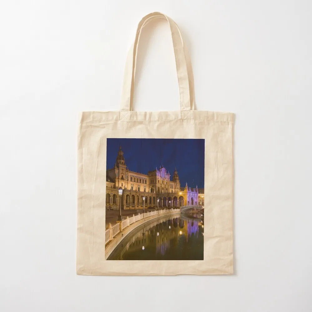 

Andalusian Night Magic - the Magnificent Plaza de Espana in Seville Spain Tote Bag large tote bag Eco bag Canvas Tote