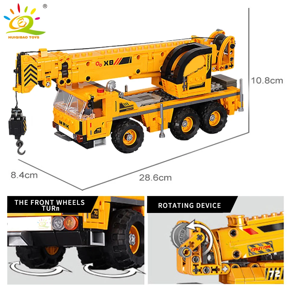 HUIQIBAO Engineering Truck Building Blocks Vehicle Excavator Bulldozer Crane Car Bricks City Construction Toys For Children Boys