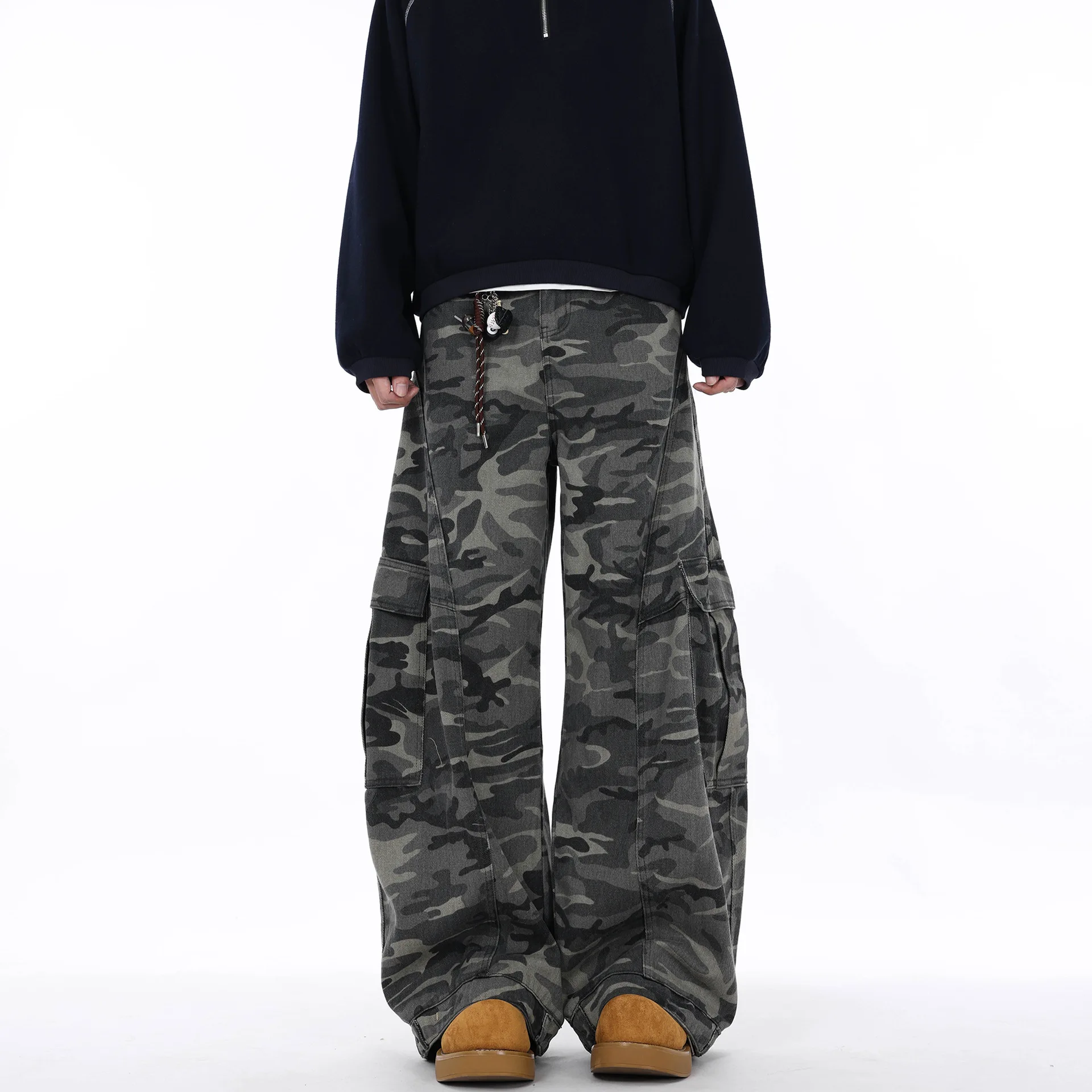 Men's Y2k Baggy Camo Cargo Pants Loose Fit Hip Hop Wide Leg Parachute Pants Streetwear