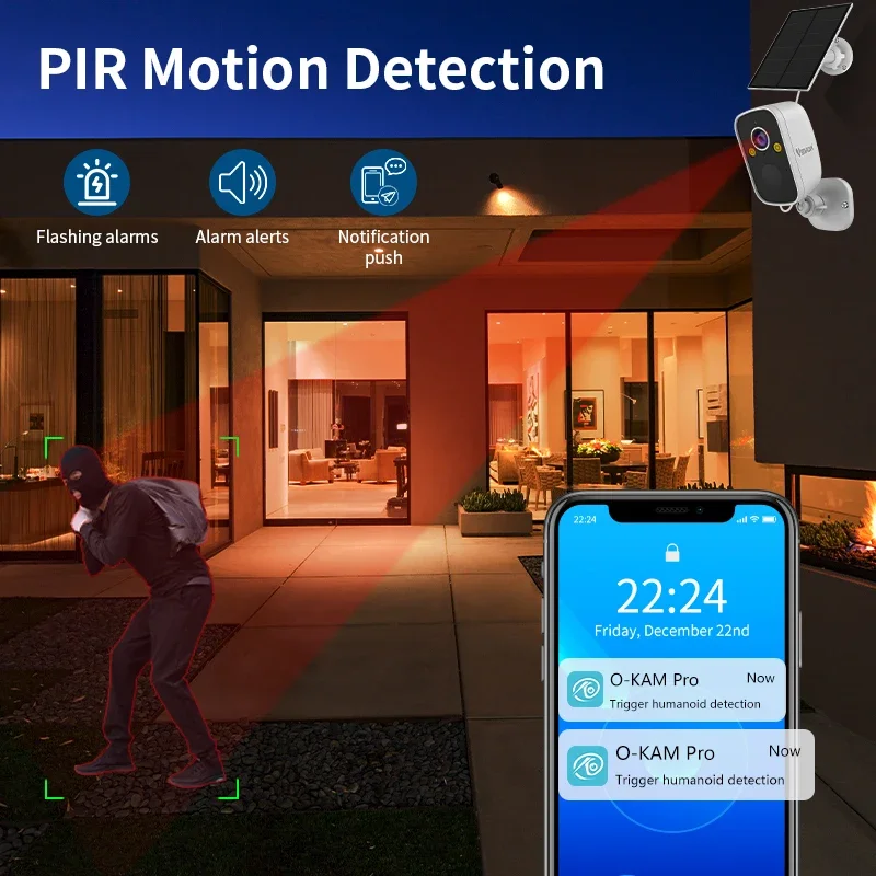 3M كاميرا تعمل بالطاقة الشمسية واي فاي في الهواء الطلق IP66 كاميرا ويب مقاومة للماء كشف الحركة إنذار مراقبة عن بعد بطارية 5200mAh كاميرا أمان لاسلكية #5