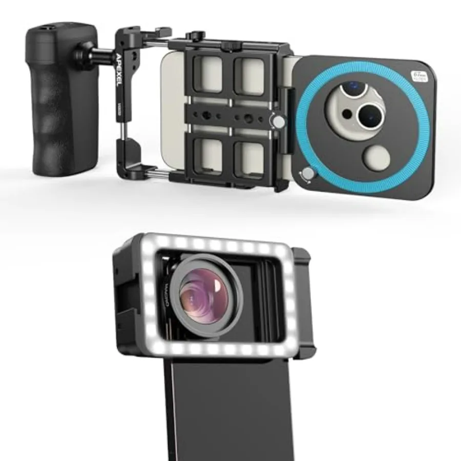 

Макрообъектив APEXEL Fill Light 15X с универсальным креплением для телефона, видеокомплект для iPhone и Android, черный, улучшенная четкость и фокусировка для мобильных устройств