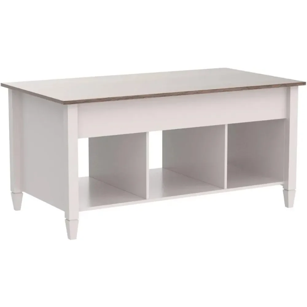 Witte Salontafel Met Liftblad, Salontafel Optillen Met Opbergplank/Verborgen Compartiment, Salontafel