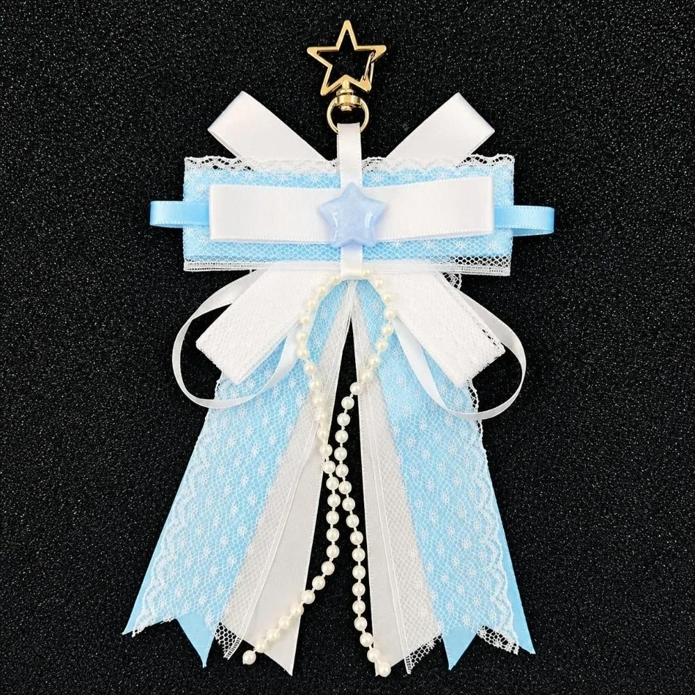 Star Lolita Polka Dot Lace Bow Pendant Imitation Pearl Handmade Jewelry Itabag Keychain Charm Long Streamers Itabag Decoration