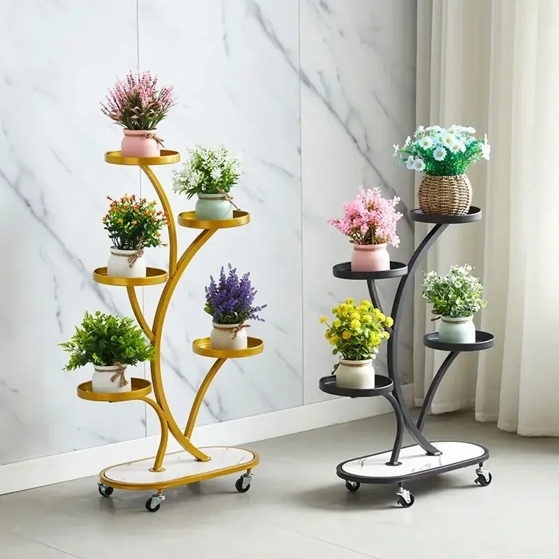 Indoor Balcony Planter with Wheel Movable Multi-layer Floor Flower Mobile Shelf