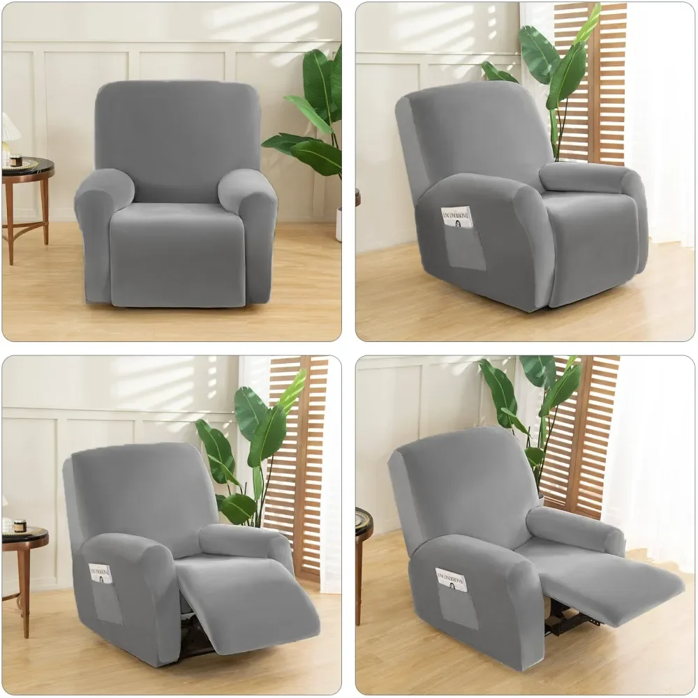 Cover 4Piece Velvet Stretch Sofa Couch Reclining Slipcover Recliner Chair Cover