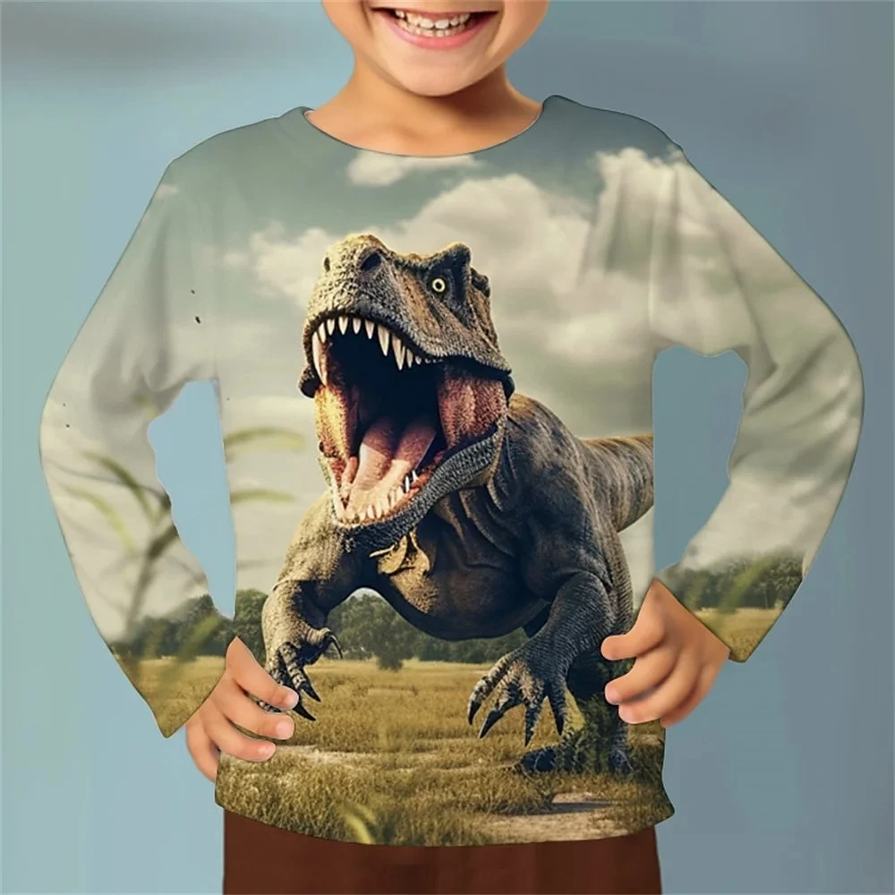 Animals Dinosaur 3D Print Long Tshirts Kids Summer Fashion Casual Boy Girl Unisex Children\'s Clothing Tshirt Girls Clothes