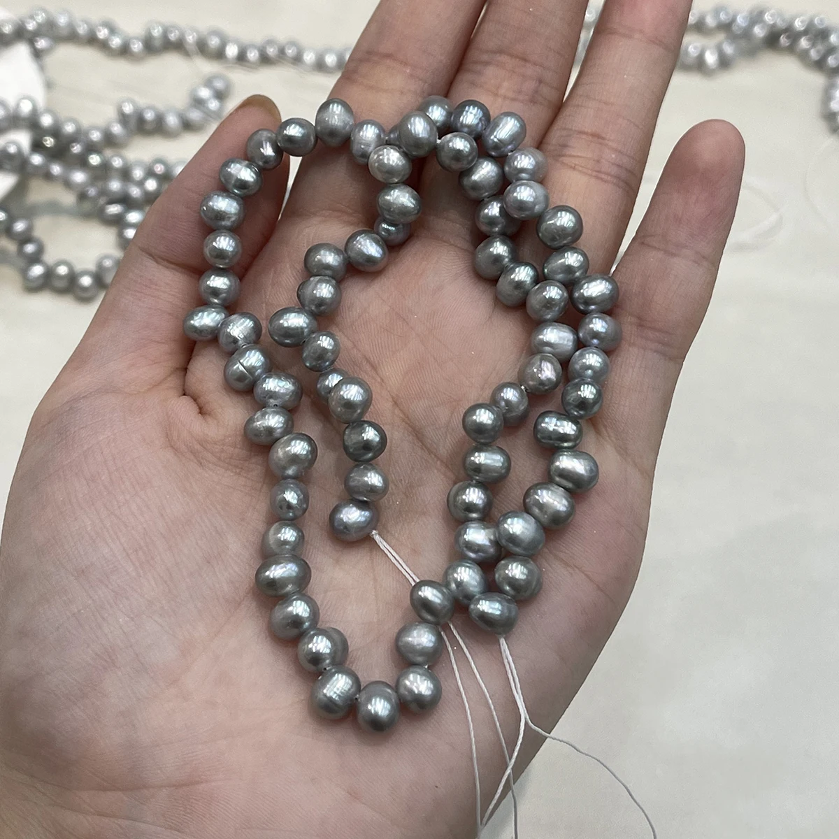 Natural Freshwater Pearl Gray 3-7-Hole Bead Necklace Irradiated 5-6mm Jewelry Make DIY Necklace Bracelet Earring Accessory Women