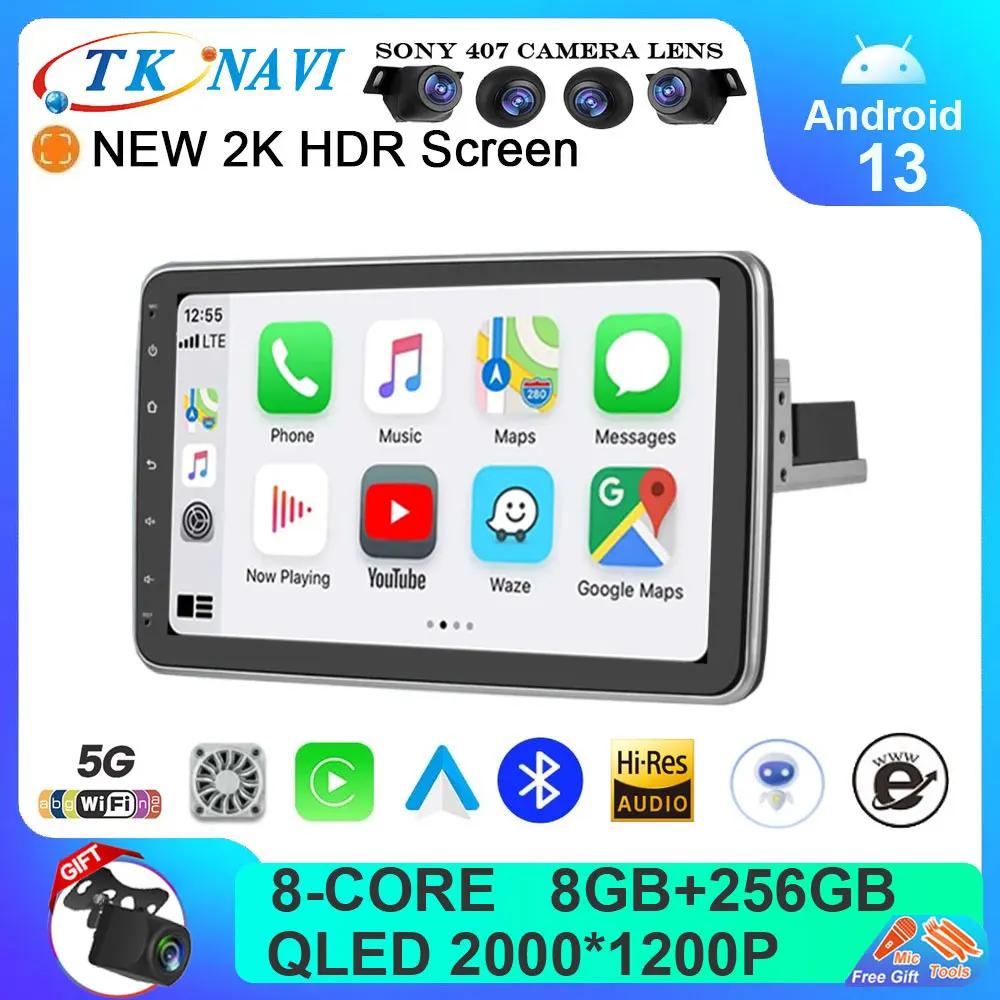 

TK-NAVI 1 Din Car Radio CarPlay Rotatable Android Auto Radio With 10" Screen Intelligent Systems Multimedia Player Unit WIFI 4G