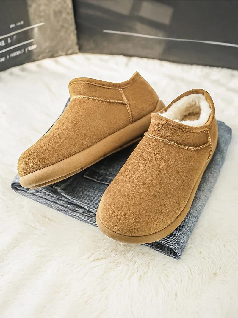 Men's Winter Snow Boots Waterproof Non-Slip Thick Bottom Fleece Lined Warm Cotton Outdoor Casual Small Potato Cotton Shoes