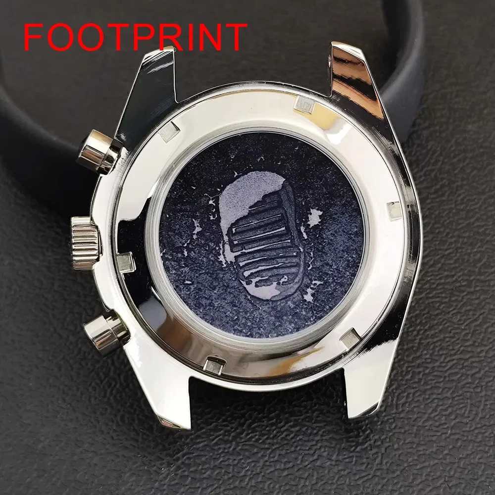High Quality VK63 Silvery/Black Watch Case 39.7mm Fits VK63 Quartz Movement Steel Watch Box Watch Sealed Back Moon Watch view 5