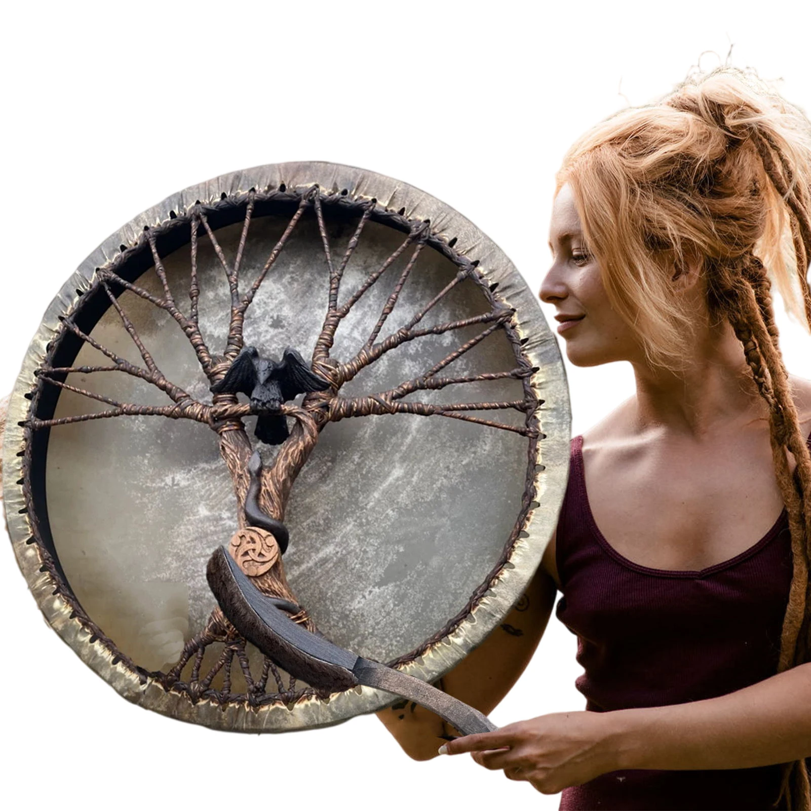 Handmade Shaman Drum Tree-of-Life Siberian Drum With Drum Stick Sound Healing Adult Drum Reflection And Meditation Home Decor