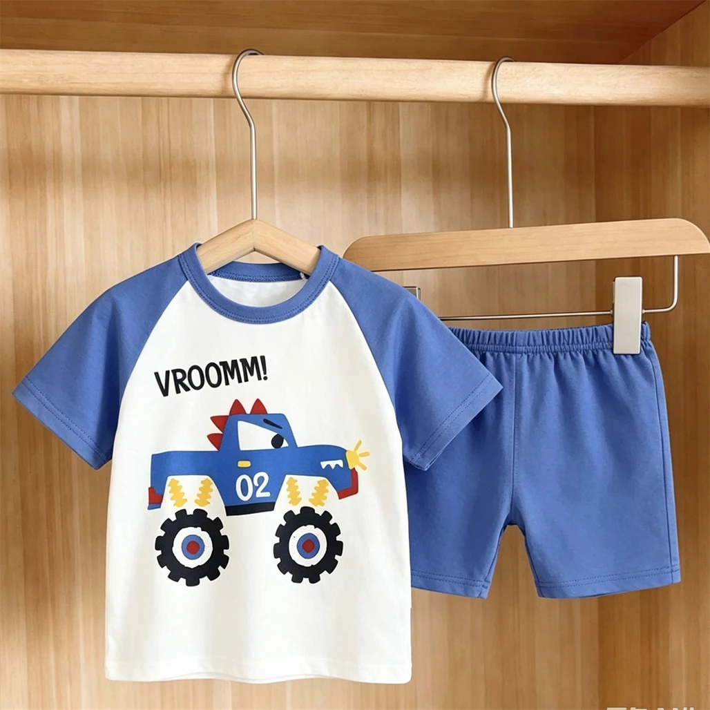 Toddler New Cartoon Tshirt+Shorts Fashion Casual Costume Short-sleeved TShirt Loose Shorts 1-4Years Old Boys Girls Lovely Suit