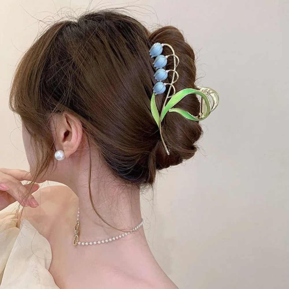 

1PC Bell Orchid Flowers Super Fairy Temperament Hair Accessories Large Premium Feeling Scratch Clip Autumn Hundred Shark Clip