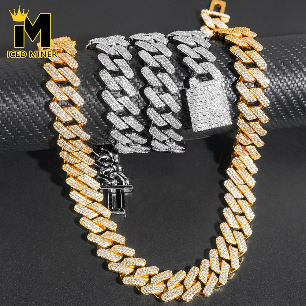 19mm 3 Rows Iced Out Cuban Chain Necklace for Men Women Bling Zircon Goth Hip Hop Jewelry Free Shipping