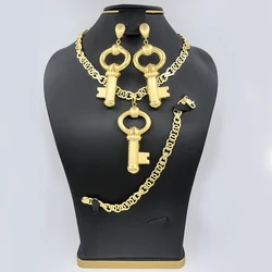 Dubai Jewelry Sets Gold Plated Necklace 60CM 45CM Copper Drop Earrings Nigerian Wedding Party Engagement Gifts Jewellery