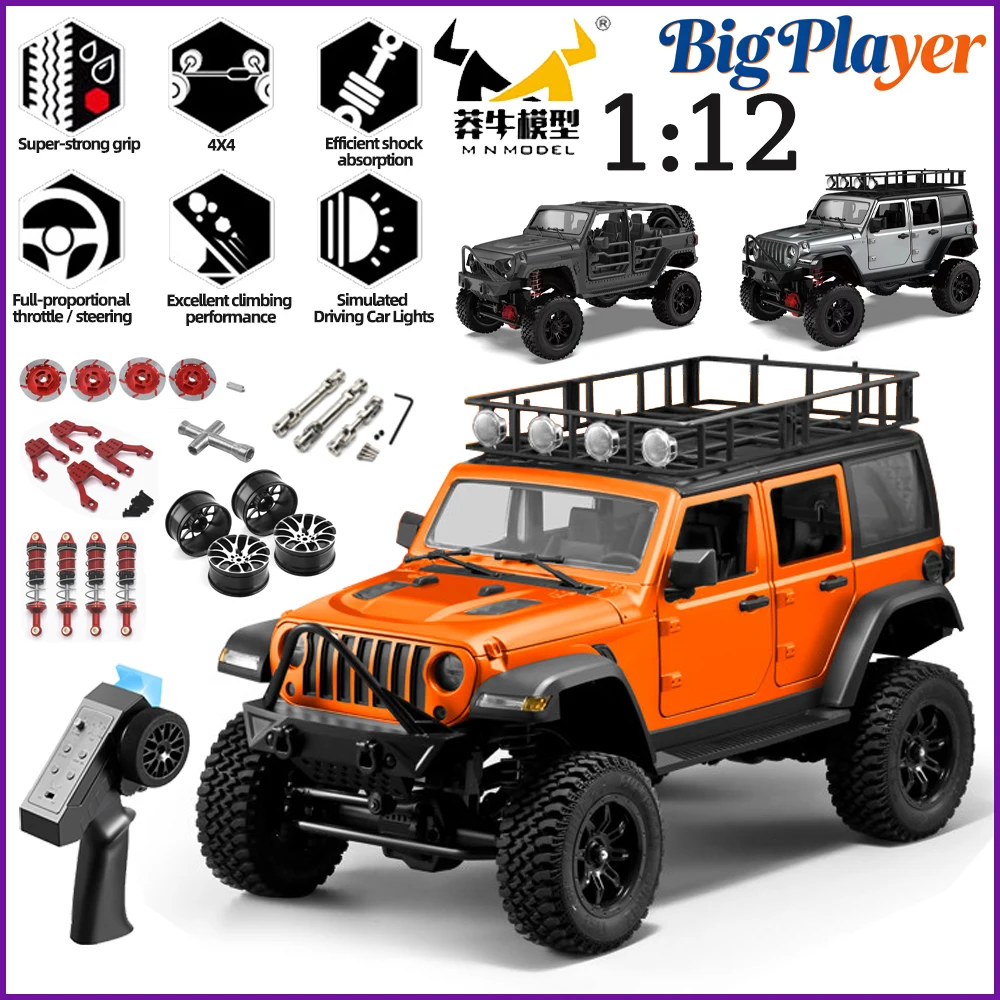MN MN128 1/12 4WD Jeep RC Car 2.4G Remote Control 4X4 Off‑Road Rock Climbing Truck with LED Light Electric RC Toy Gift for Boys