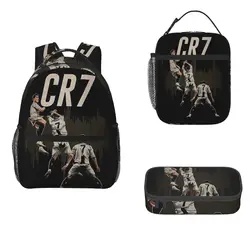 CR7 Cristiano Ronaldo Backpacks Boys Girls Bookbag Students School Bags Cartoon Kids Rucksack Lunch Bag Pen Bag Three-Piece Set