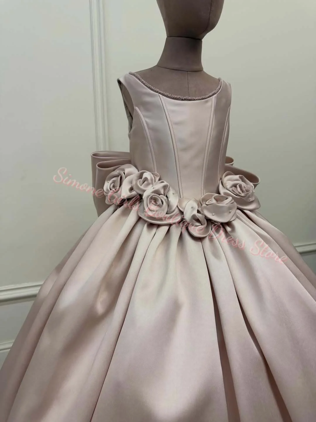 Custom Satin Cute Toddler Children's Beauty Flower Girl Dress for Dance Performances Wedding Ceremonies Holiday Celebrations