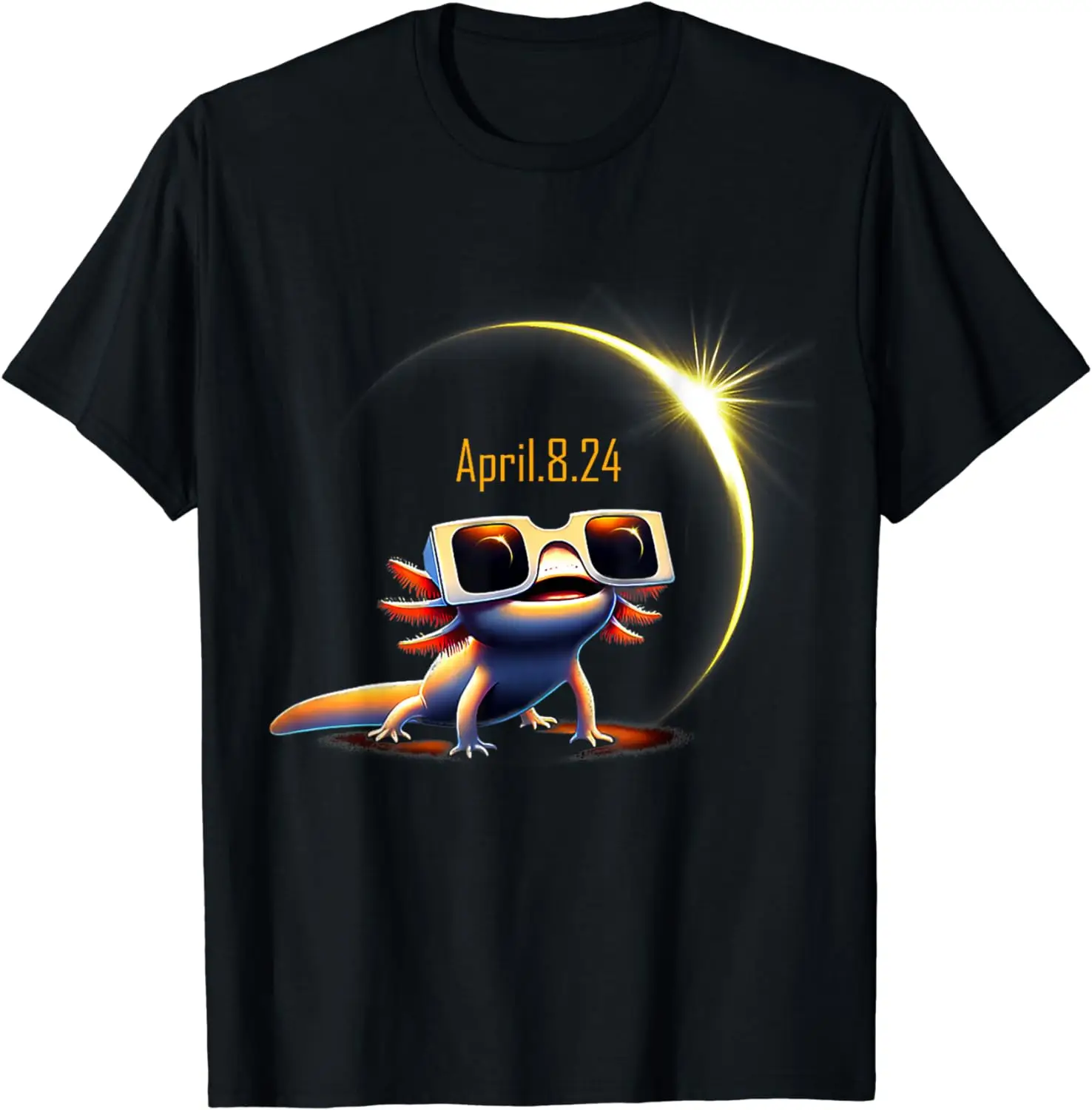Total Solar Eclipse Shirt 2024 Axolotl in Astronomy Glasses T-Shirt