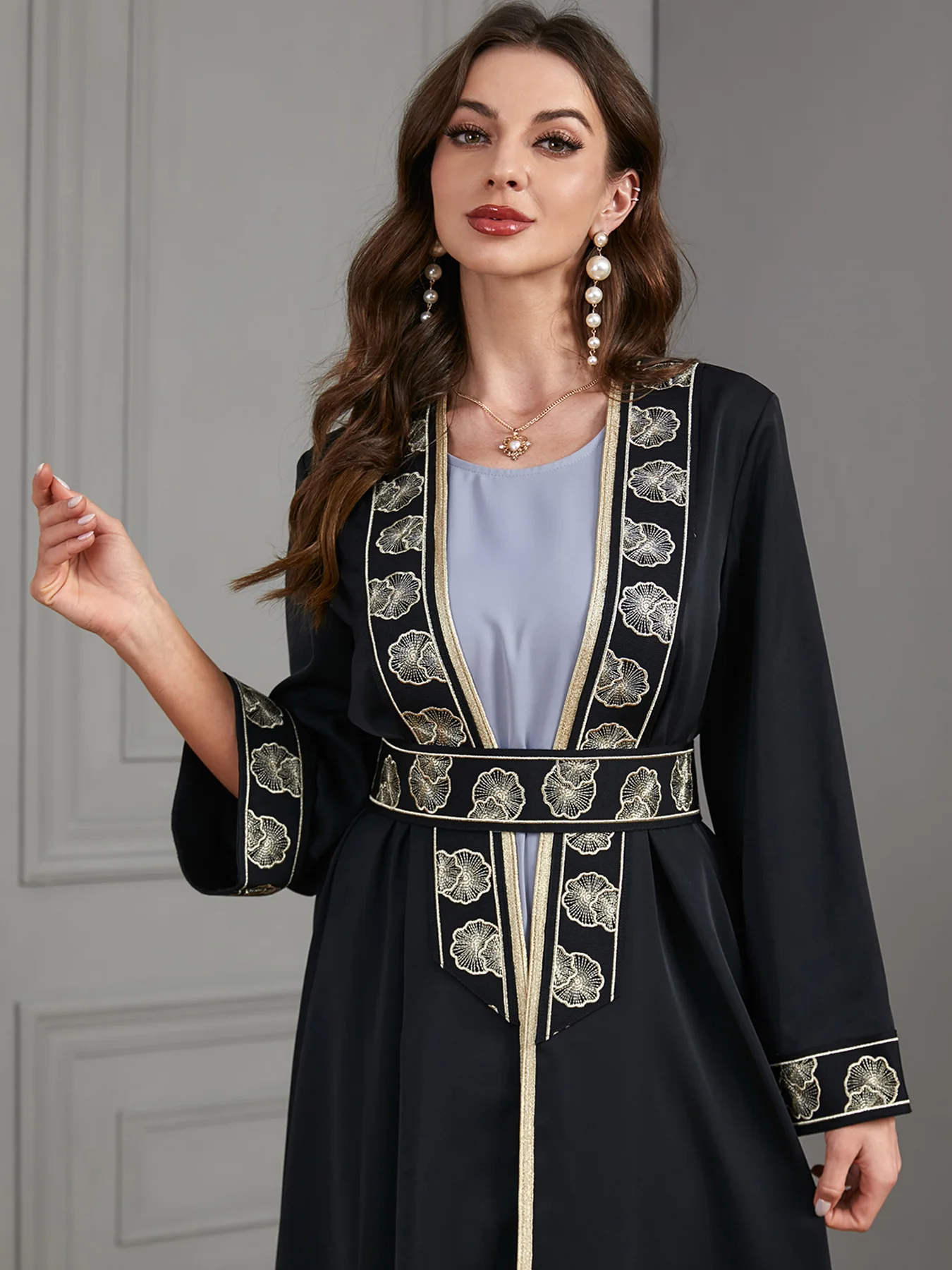 Eid Muslim Women 2-częściowe zestawy Otwarte sukienki z haftem Abaya Szarfy Jalabiya Vestidos Arabska szata Ramadan Maroko Dubaj Kaftan