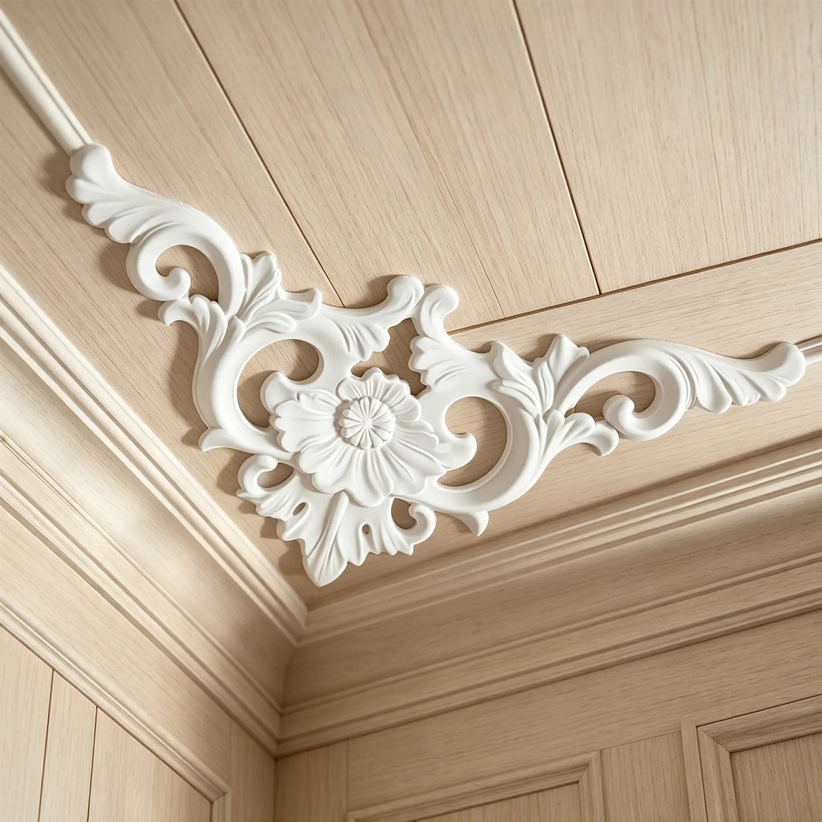4Pcs Rococo Corner Applique Faux Plaster Ceiling Floral Decorative Carved Wall Furniture Onlay Vintage European Corner Moulding
