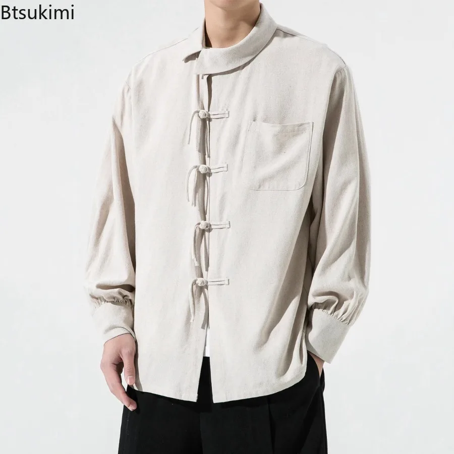 

Spring Autumn Retro Chinese Style Tang Dress Shirt Men's Cotton Linen Loose Casual Shirt Coat Cityboy Streetwear Male Hanfu Tops