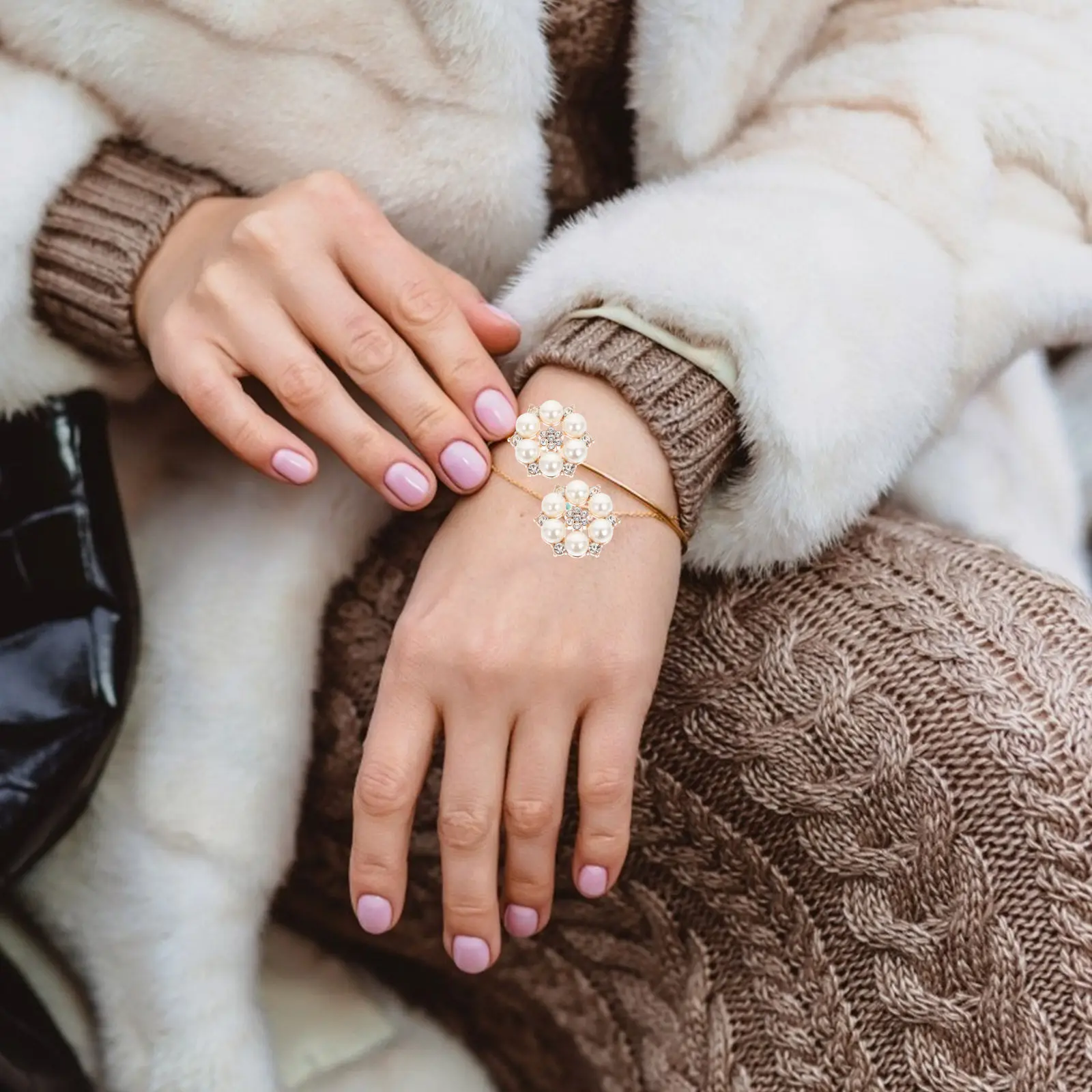 30개 DIY 진주 꽃 단추 장식 공예품 의류 가방 머리 장식 브로치 라인석 합금 장식품