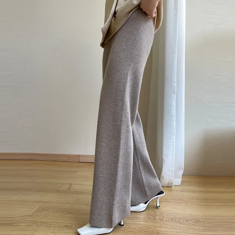 Jueqi Autumn and Winter New Women's Four Cashmere Flat Knitted Pants 100% Pure Wool Wide Leg Pants MX-23602