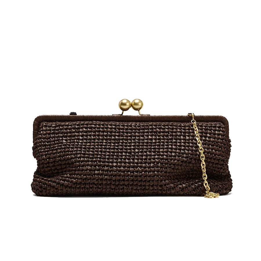 Summer Elegant Woven Handbag coffee Raffia Beach Straw Underarm Bag Versatile Chain Shoulder Bags Evening Bags For Women Gifts