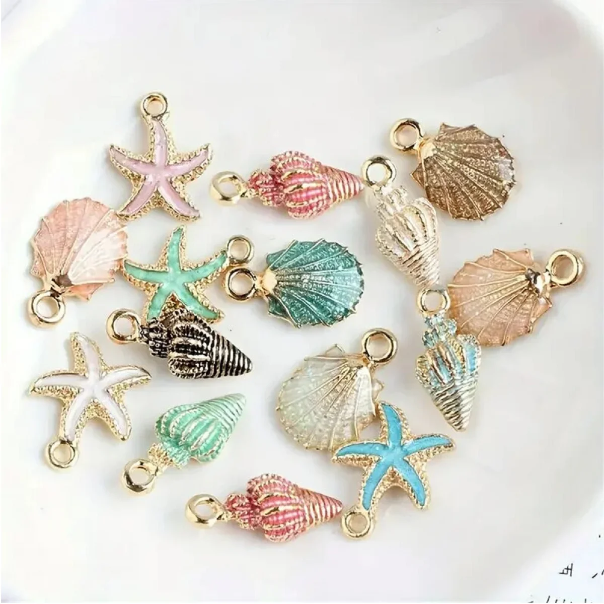 30/50 stuks willekeurige druipende olie parelmoer schelp zeester diy sieraden accessoires armband oorbellen hanger legering