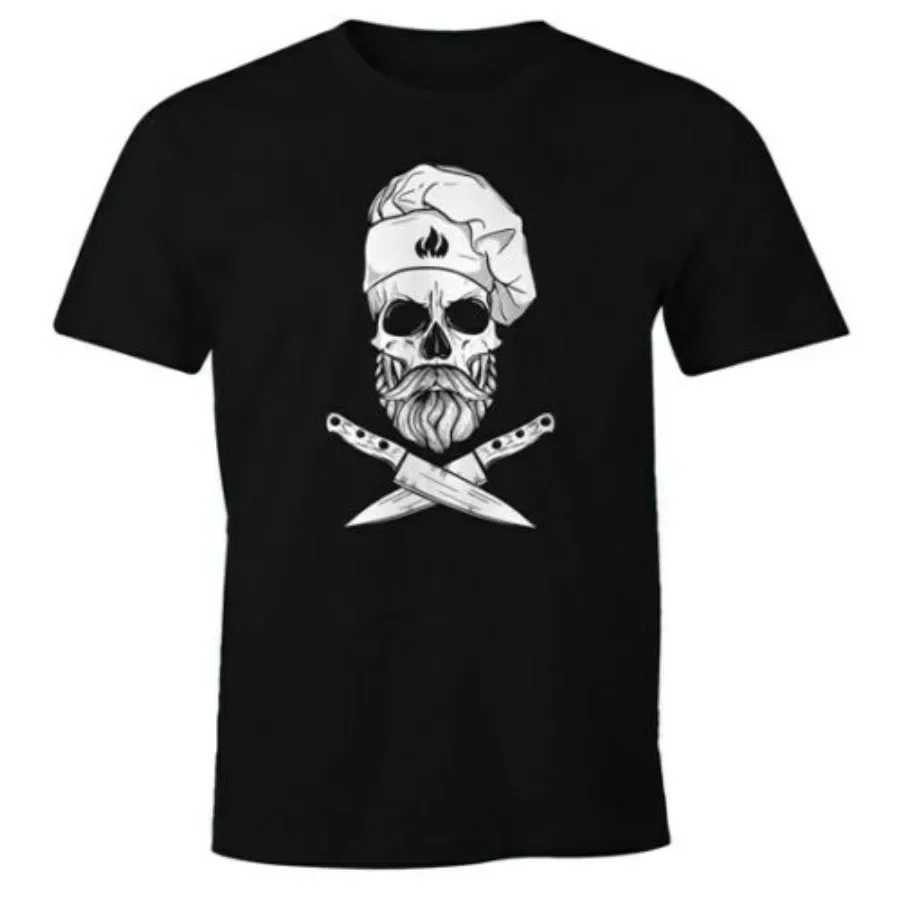 

Grilling Cooking Skull Knife Hipster Chef Grill T-Shirt 100% Cotton O-Neck Short Sleeve Summer Casual Mens T-shirt Streetwear
