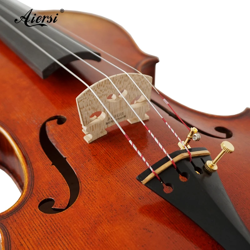 Professional Grade Red Brown Hand Painted Antique Violin Musical Instrument Aiersi Brand Hand Rubbed Oil Violins With Case Bow