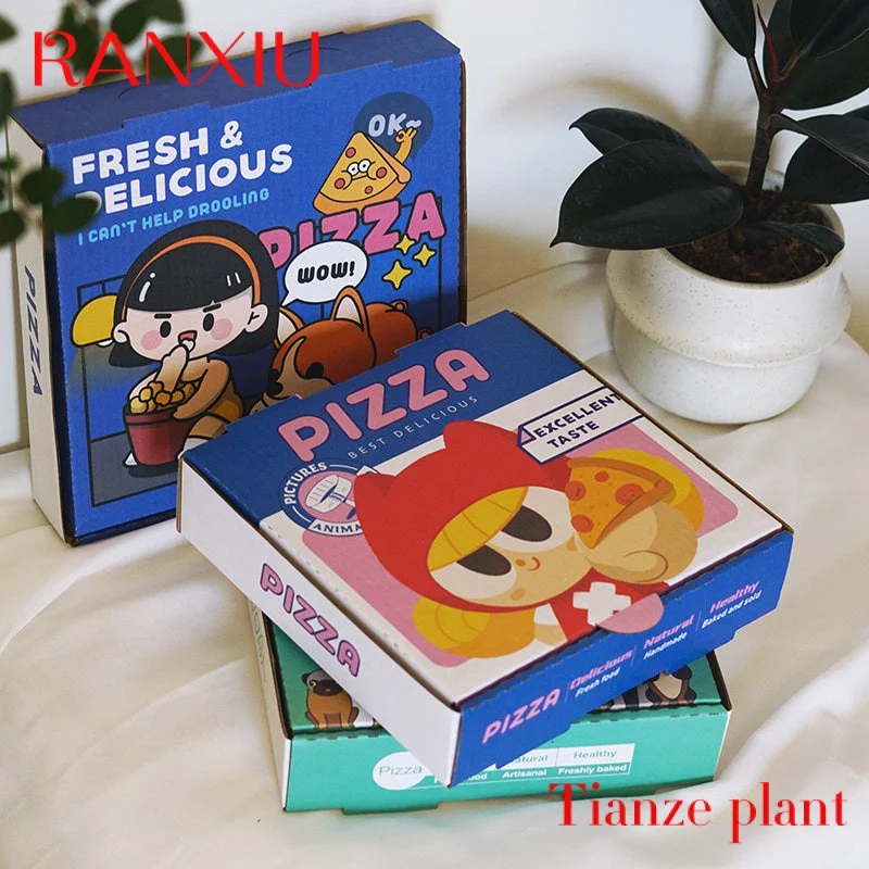 Heepack-caja de Pizza fuerte de papel corrugado, impresión personalizada, desechable, ecológica, e-flute, gris, blanco, 12"