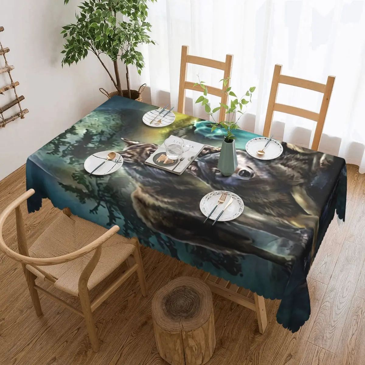 

Rectangular Fitted Wolf Table Cloth Waterproof Tablecloth Outdoor 40"-44" Table Cover