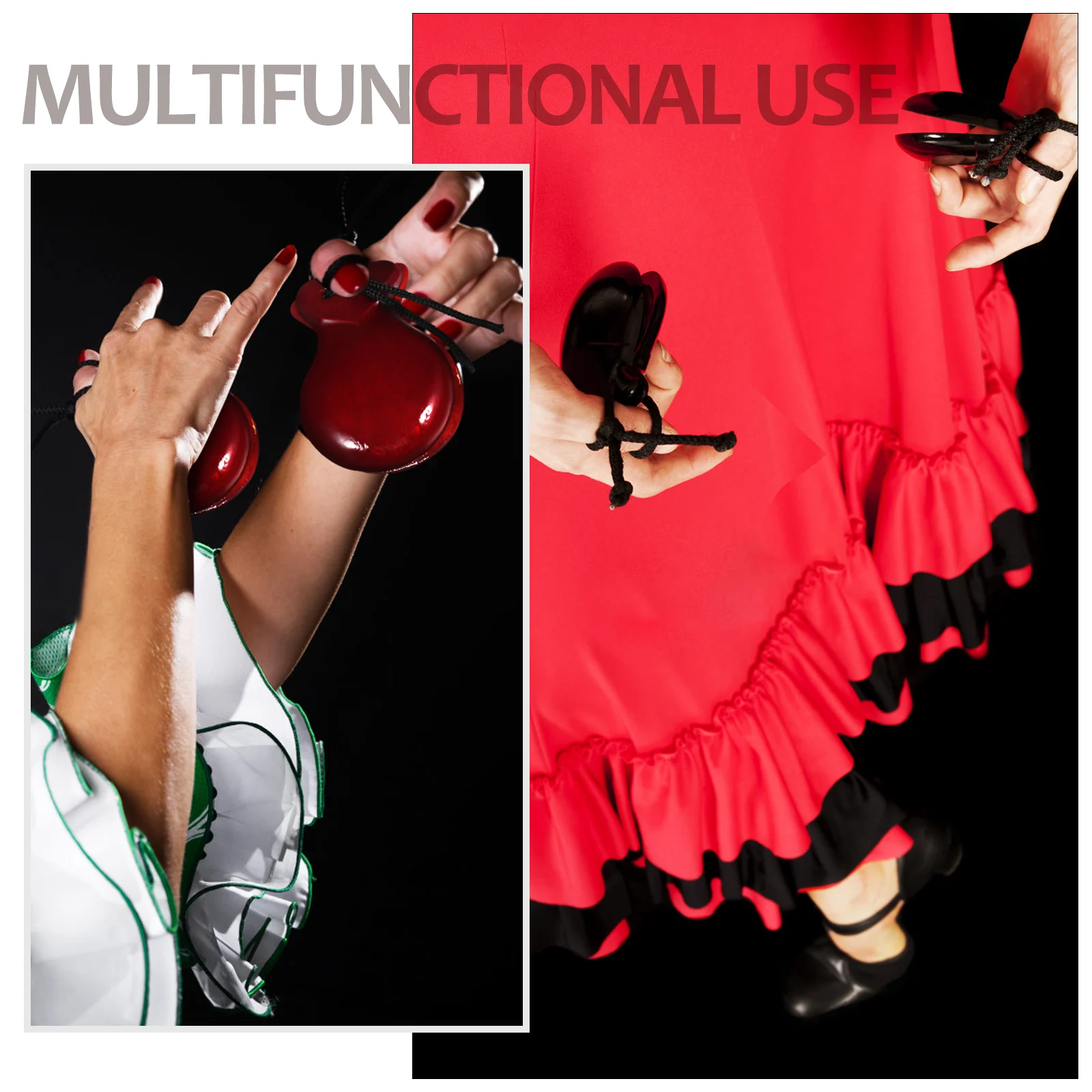 

2Pairs Wooden Castanets Spanish Finger Castanets Sturdy Portable Handheld Percussion Instruments Percussion Instruments