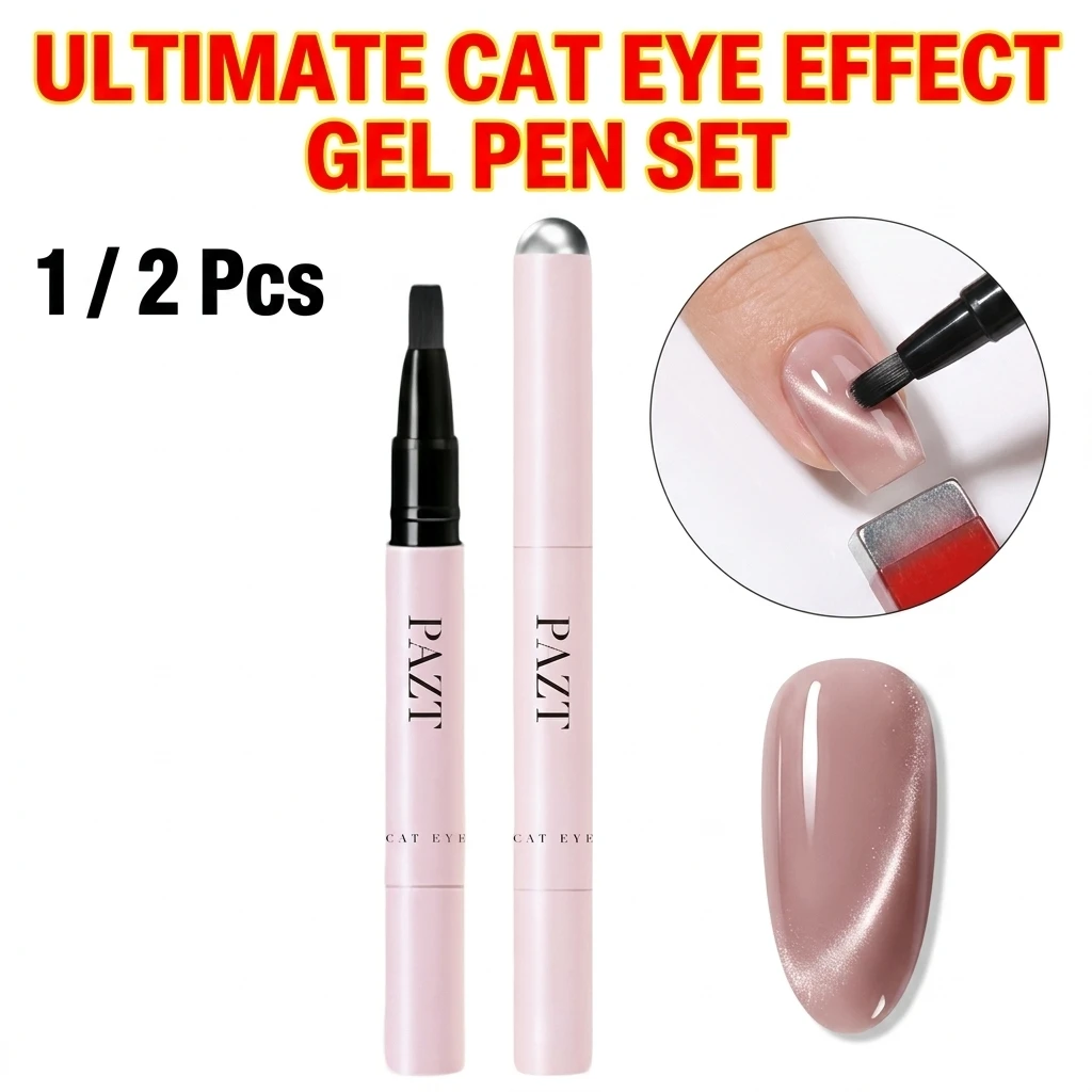 1/2Pcs Multifunctional 7-in-1 Nail Care Pen Cat Eye Gel Polish Pen Easy Application Long-Lasting Nail Art Kit for Home DIY