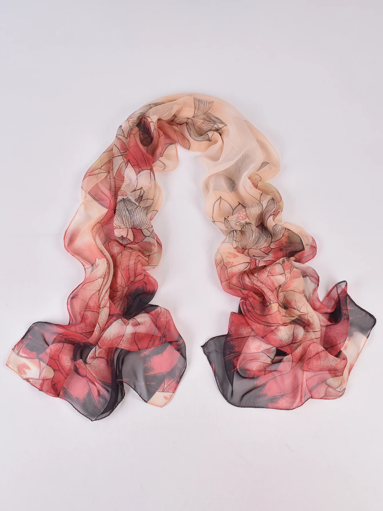 Spring and summer hot selling silk scarf with lotus pattern 50 * 160 printed silk scarf long scarf