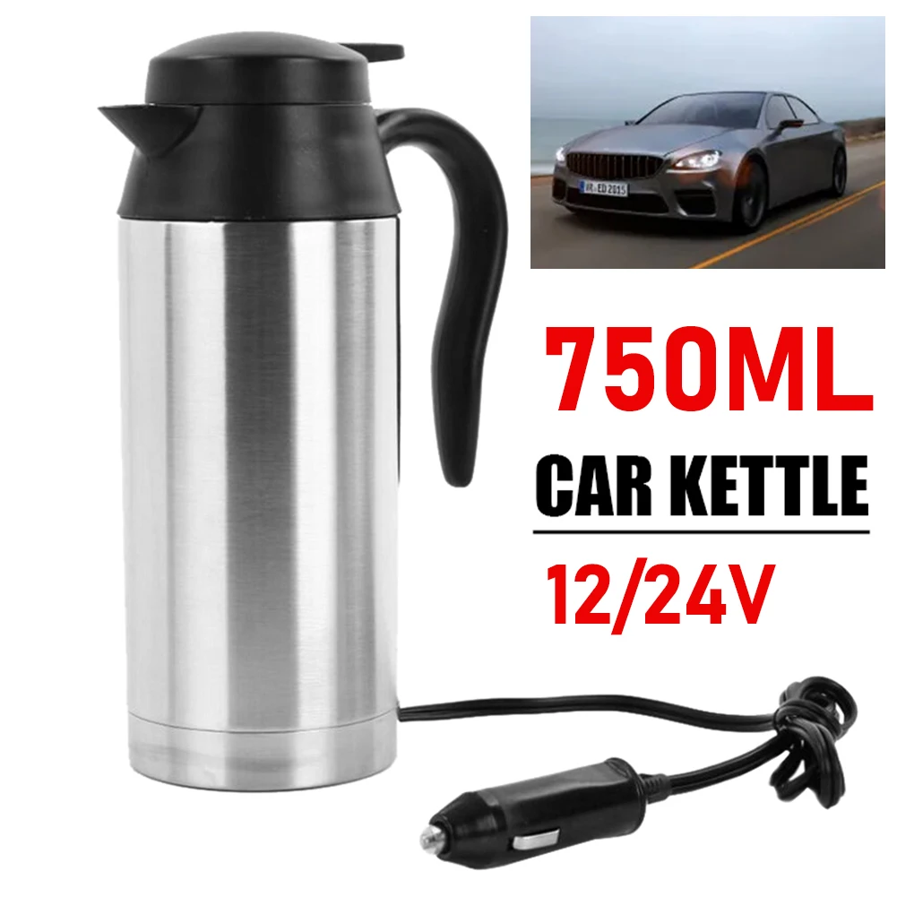 Taza de calefacción eléctrica para coche, hervidor de agua de acero inoxidable, Apagado automático, 750ml/1200ML