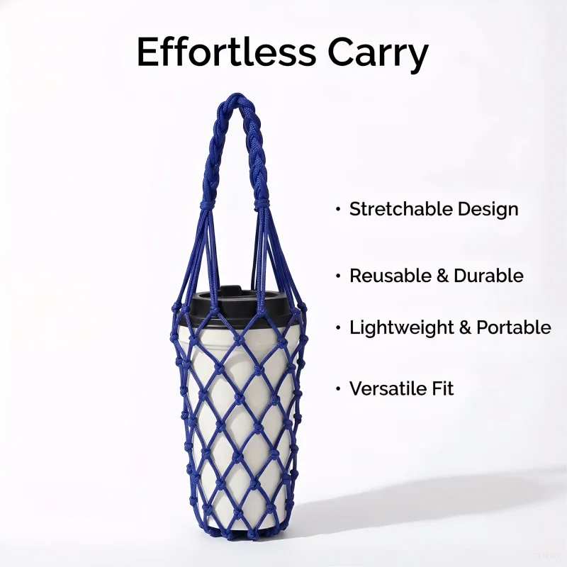 

Handmade Woven Mesh Cup Bag Reusable Hollow Out Portable Coffee Cup Holder Water Bottle Carrier Bag Portable Reusable