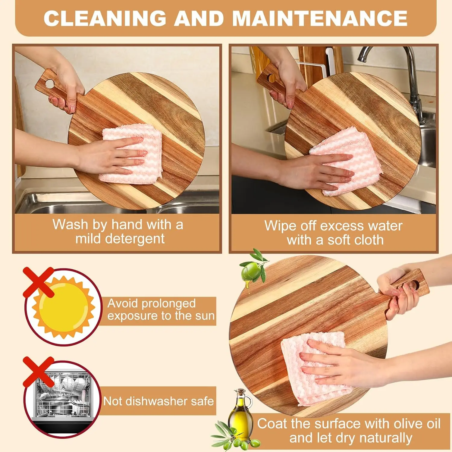 3 Pcs Acacia Wood Cutting Board With Handle Wooden Chopping Charcuterie Board Assorted Size Butcher Block Serving Tray